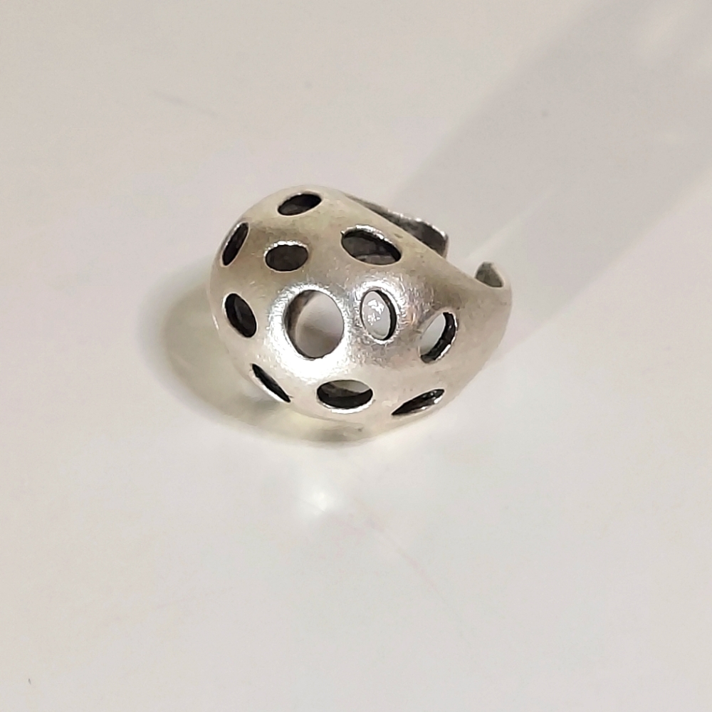Silver Toned Metal Raised Dome Cocktail Ring